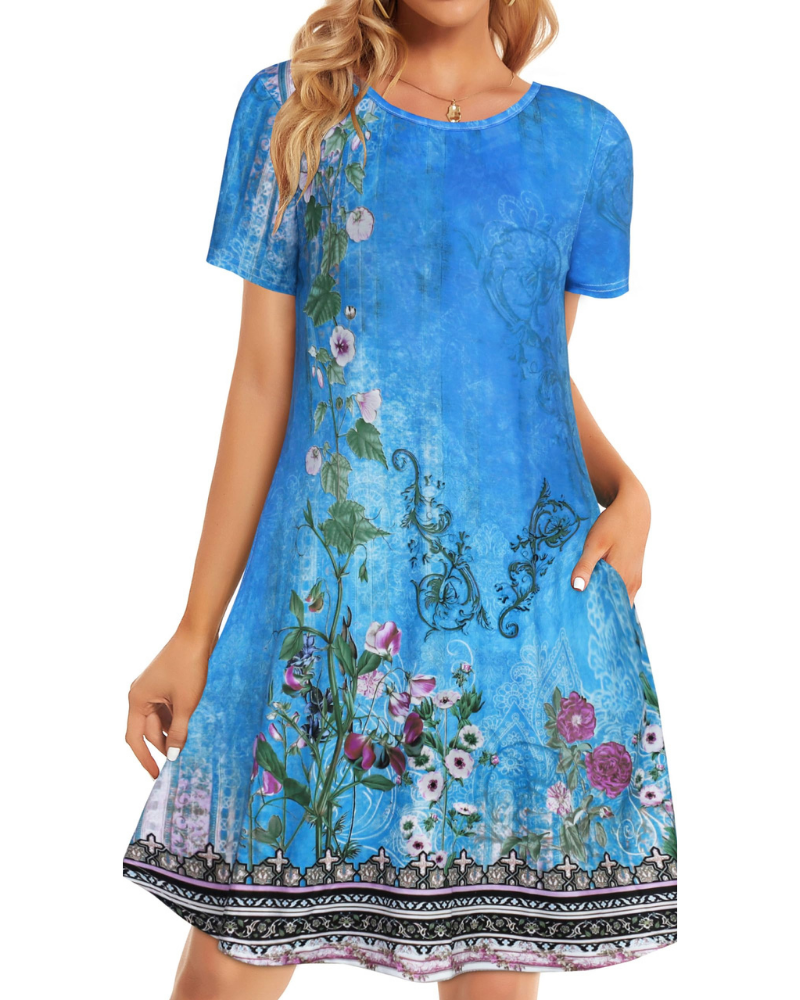 Chloe Women’s T-Shirt Dress – Short Sleeve Flowy Sundress with Pockets