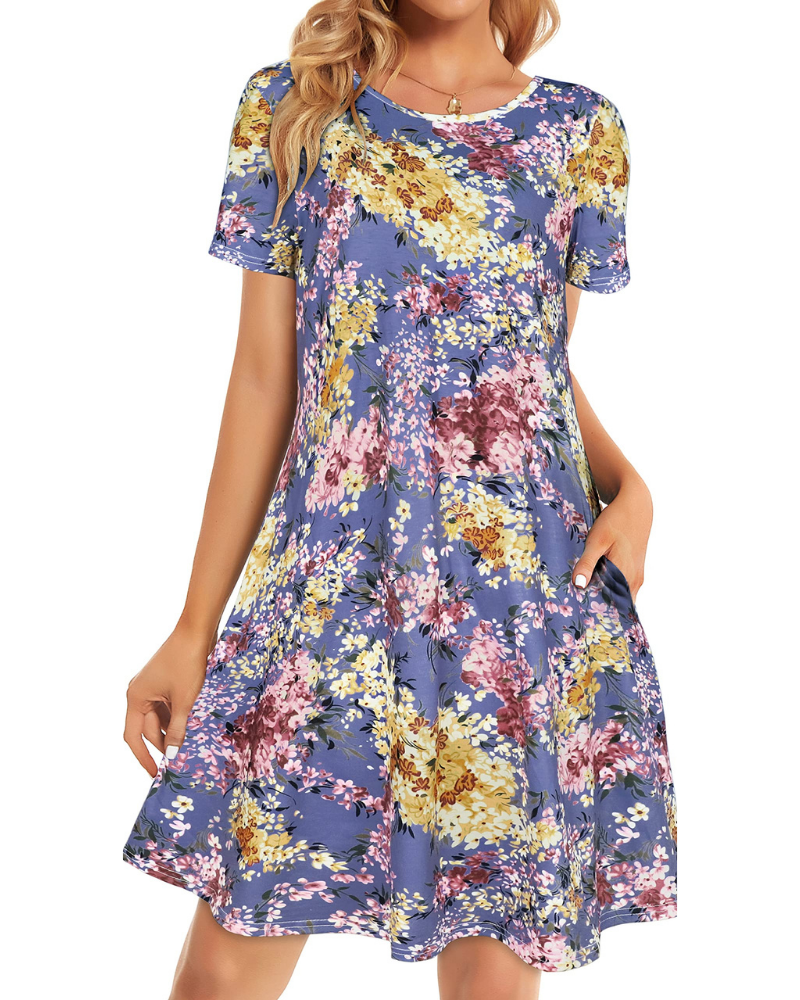 Chloe Women’s T-Shirt Dress – Short Sleeve Flowy Sundress with Pockets