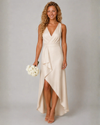 Tabitha Women's Midi Dress – Deep V-Neck, Asymmetrical Hem & Flowy Fit