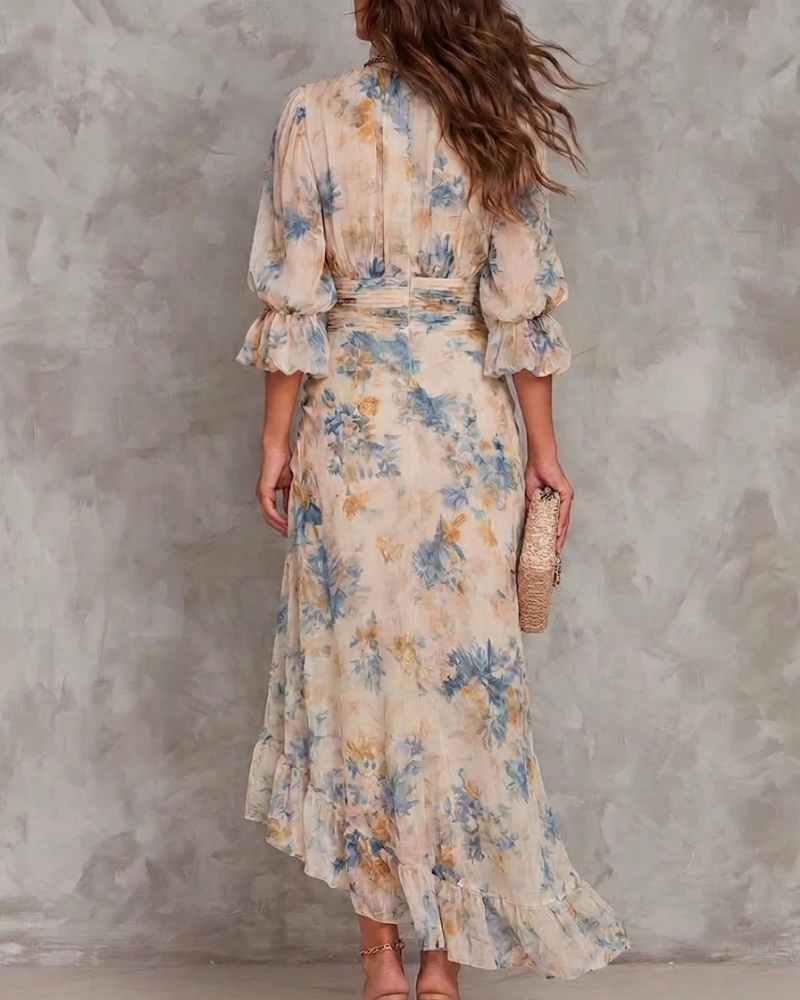 Elodie Women’s Maxi Dress – Vintage Floral Smocked Dress with Ruffle Skirt