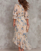 Elodie Women’s Maxi Dress – Vintage Floral Smocked Dress with Ruffle Skirt