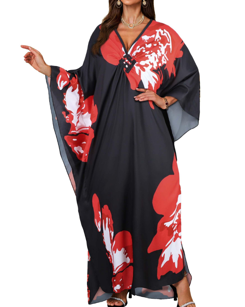 Serena Women’s V-Neck Kaftan Dress – Boho Maxi Beach Cover-Up