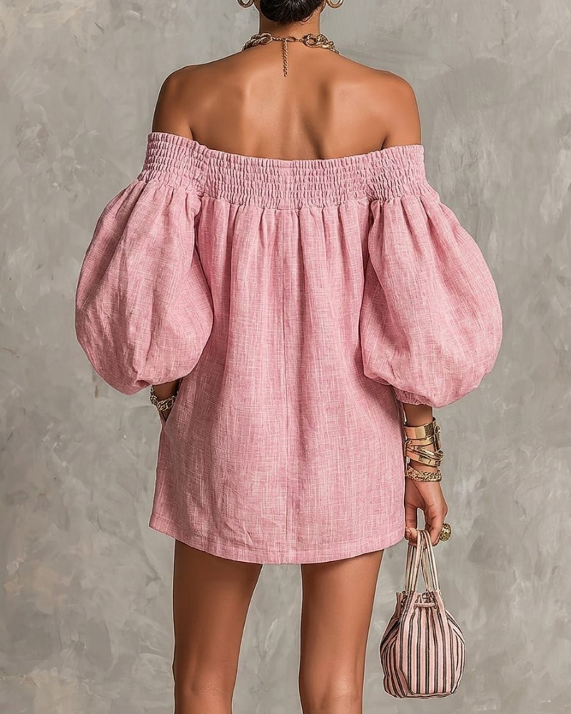 Sienna Women’s Mini Dress – Off Shoulder A-Line Dress with Lantern Sleeves