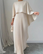 Helena Women's Cape Maxi Dress – Pleated Overlay & Flowy Formal Gown