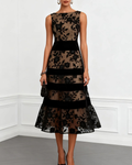 Evangeline Women’s Cocktail Dress – 3D Floral A-Line Midi Dress with Boat Neck