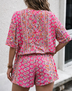 Luna Women's 2 Piece Set – Floral Blouse & Shorts Casual Summer Outfit