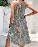 Felicity Women's Boho Halter Dress – Flowy Fit, Elastic Waist & Tie Neck