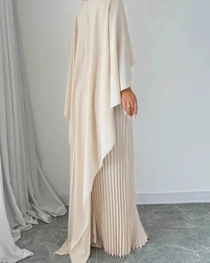 Helena Women's Cape Maxi Dress – Pleated Overlay & Flowy Formal Gown