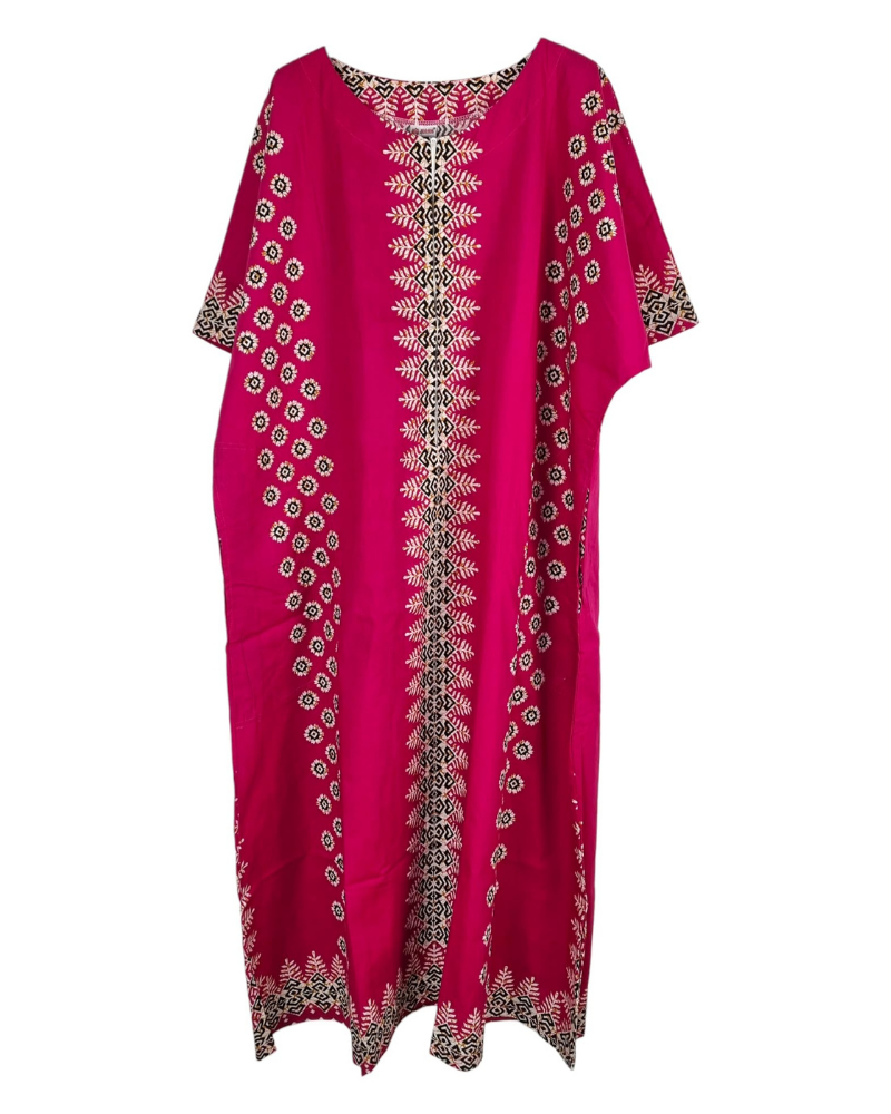 Amara Women’s African Print Kaftan – Cotton Plus Size Dress with Pockets