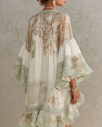 Cassandra Women’s Chiffon Mini Dress – High Neck Ruffle Dress with Baroque Print