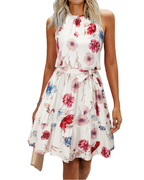 Elena Women’s Halter Dress – Sleeveless Knee-Length Swing Dress with Tie Belt