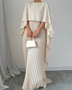 Helena Women's Cape Maxi Dress – Pleated Overlay & Flowy Formal Gown