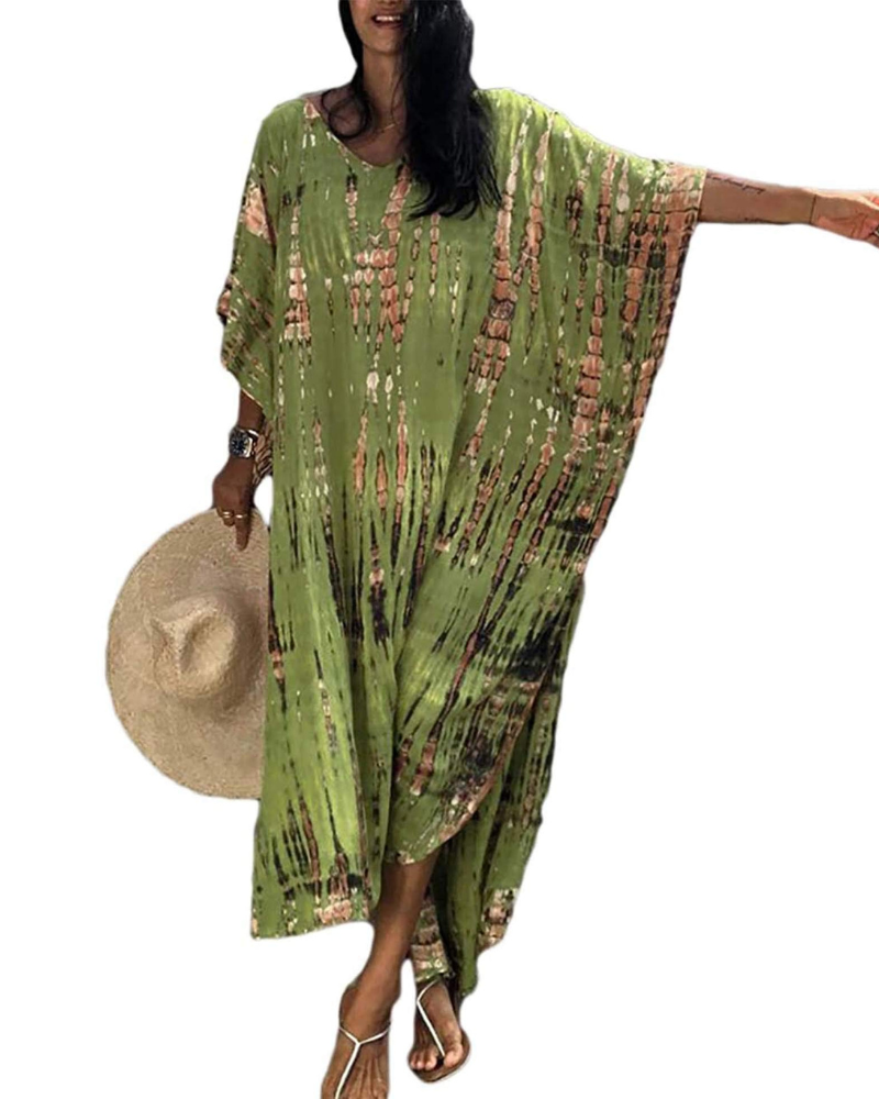 Camila Women’s Kaftan Maxi Dress – V-Neck Belted Beach Cover-Up