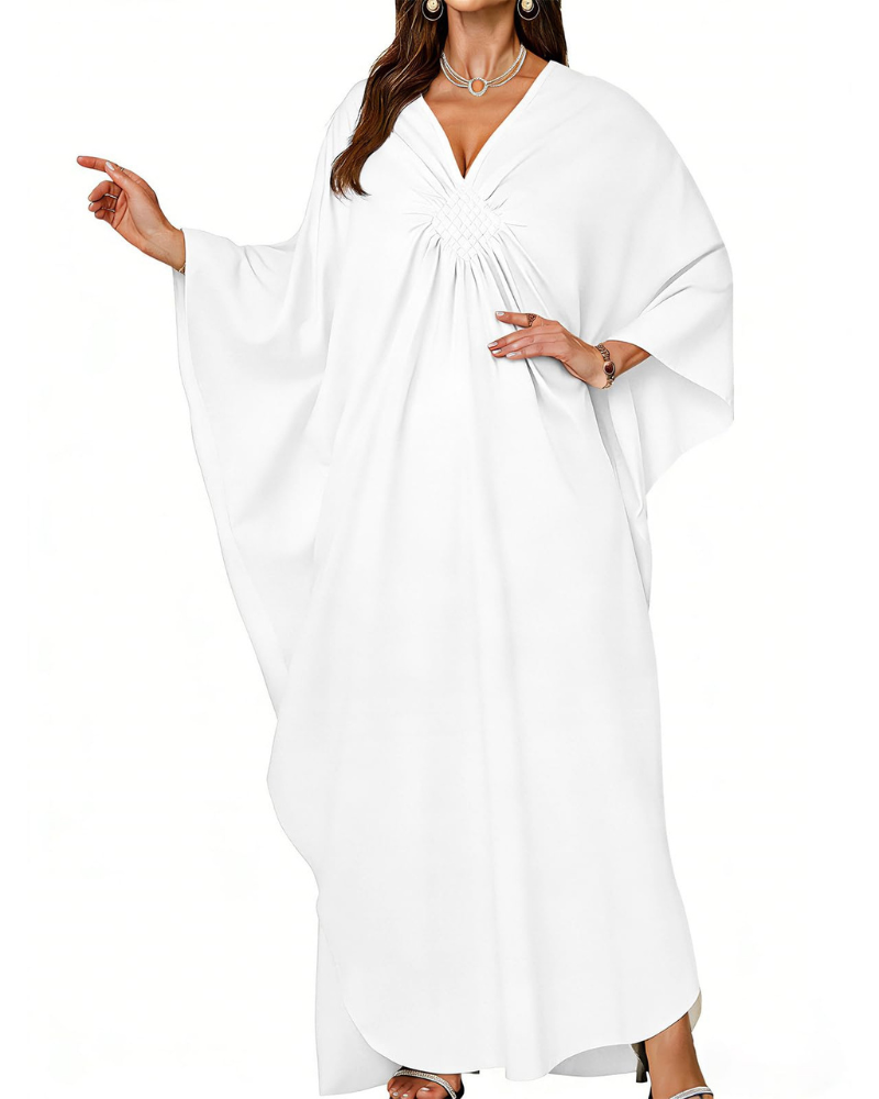 Serena Women’s V-Neck Kaftan Dress – Boho Maxi Beach Cover-Up