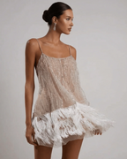 Georgia Women's Off-Shoulder Mini Dress – Shimmering Layered Overlay & Draped Fit