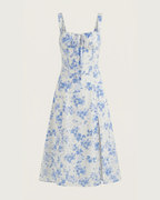 Amelia Women's Floral Midi Dress – Sweetheart Neckline & Lace-Up Back