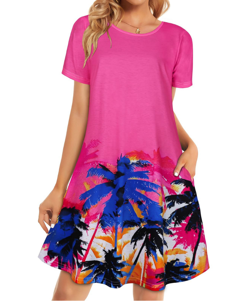 Chloe Women’s T-Shirt Dress – Short Sleeve Flowy Sundress with Pockets
