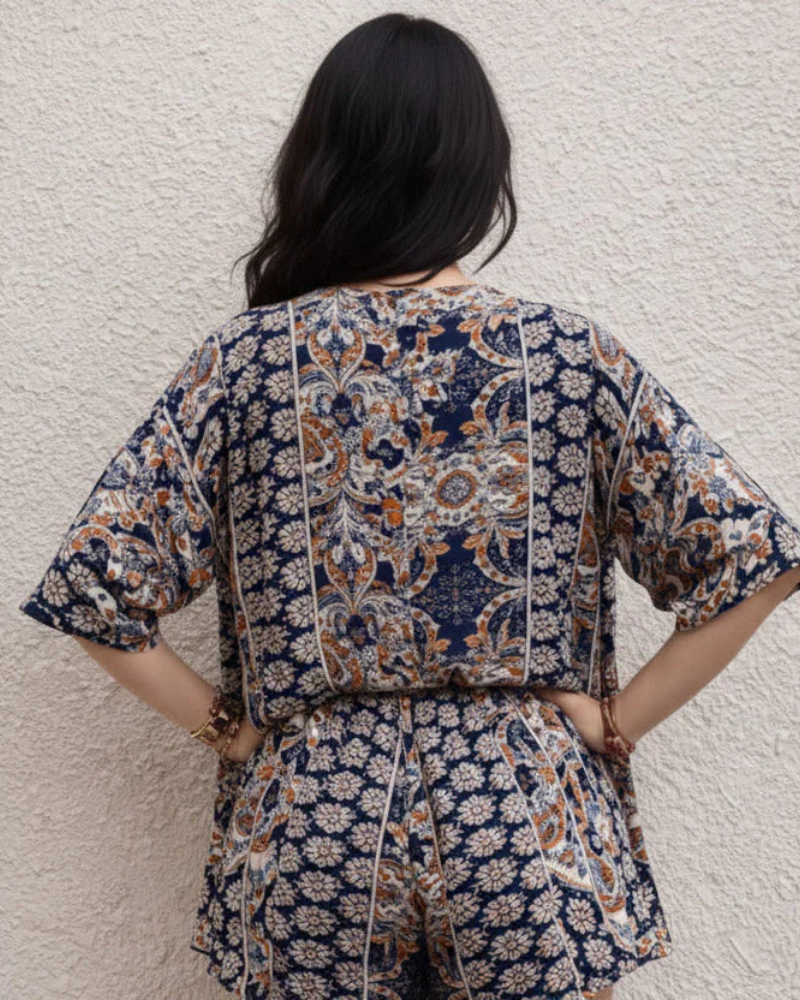 Luna Women's 2 Piece Set – Floral Blouse & Shorts Casual Summer Outfit