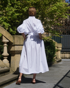 Naomi Women’s Cotton Maxi Dress – White Egyptian Cotton Dress with Belt & Pockets