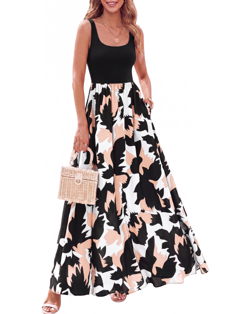 Sophia Women’s Boho Floral Maxi Dress – Sleeveless A-Line Vacation Sundress