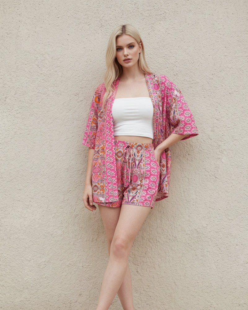 Luna Women's 2 Piece Set – Floral Blouse & Shorts Casual Summer Outfit