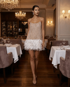 Georgia Women's Off-Shoulder Mini Dress – Shimmering Layered Overlay & Draped Fit