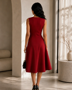 Beatrice Women's Asymmetrical Midi Dress – Sleeveless Fit with Defined Waist & Flowy Skirt