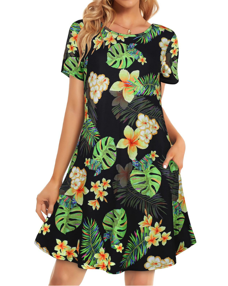 Chloe Women’s T-Shirt Dress – Short Sleeve Flowy Sundress with Pockets