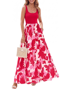 Sophia Women’s Boho Floral Maxi Dress – Sleeveless A-Line Vacation Sundress