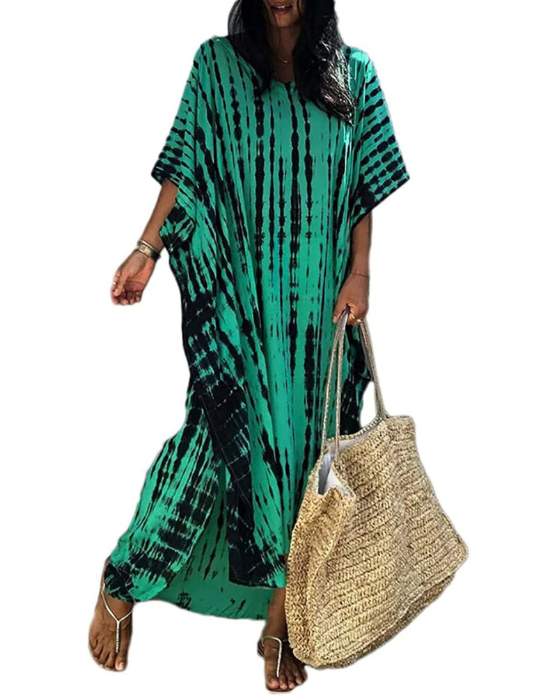 Camila Women’s Kaftan Maxi Dress – V-Neck Belted Beach Cover-Up