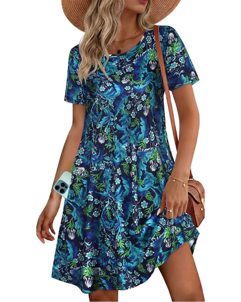 Chloe Women’s T-Shirt Dress – Short Sleeve Flowy Sundress with Pockets