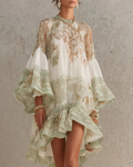 Cassandra Women’s Chiffon Mini Dress – High Neck Ruffle Dress with Baroque Print