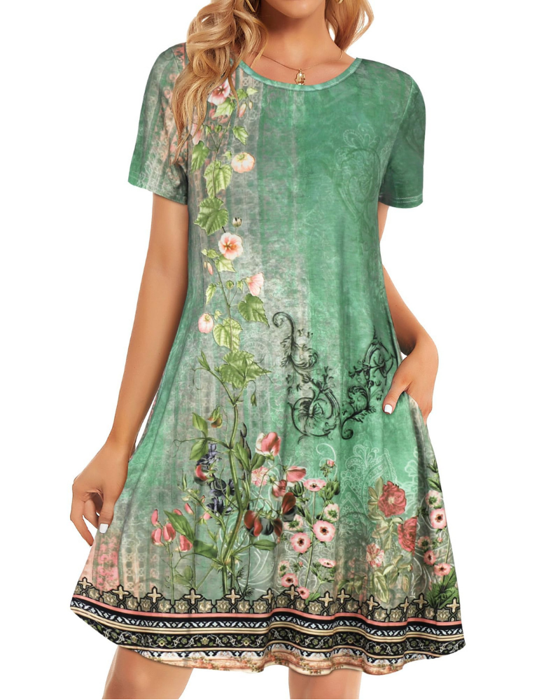 Chloe Women’s T-Shirt Dress – Short Sleeve Flowy Sundress with Pockets
