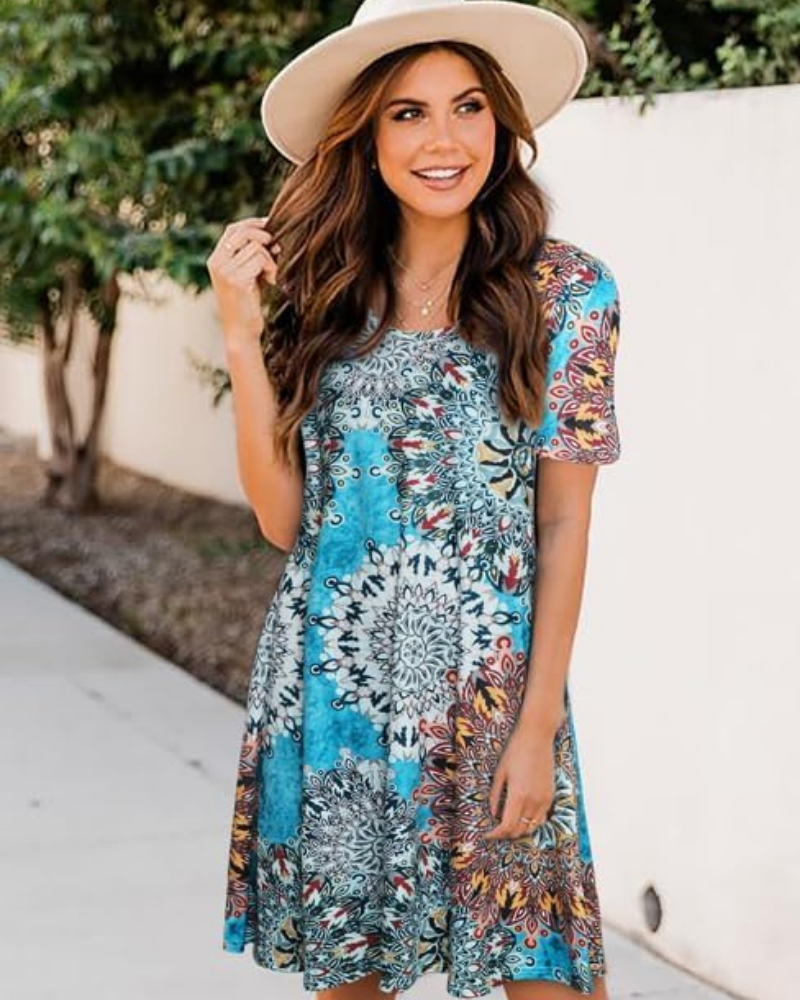 Chloe Women’s T-Shirt Dress – Short Sleeve Flowy Sundress with Pockets