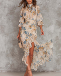 Elodie Women’s Maxi Dress – Vintage Floral Smocked Dress with Ruffle Skirt