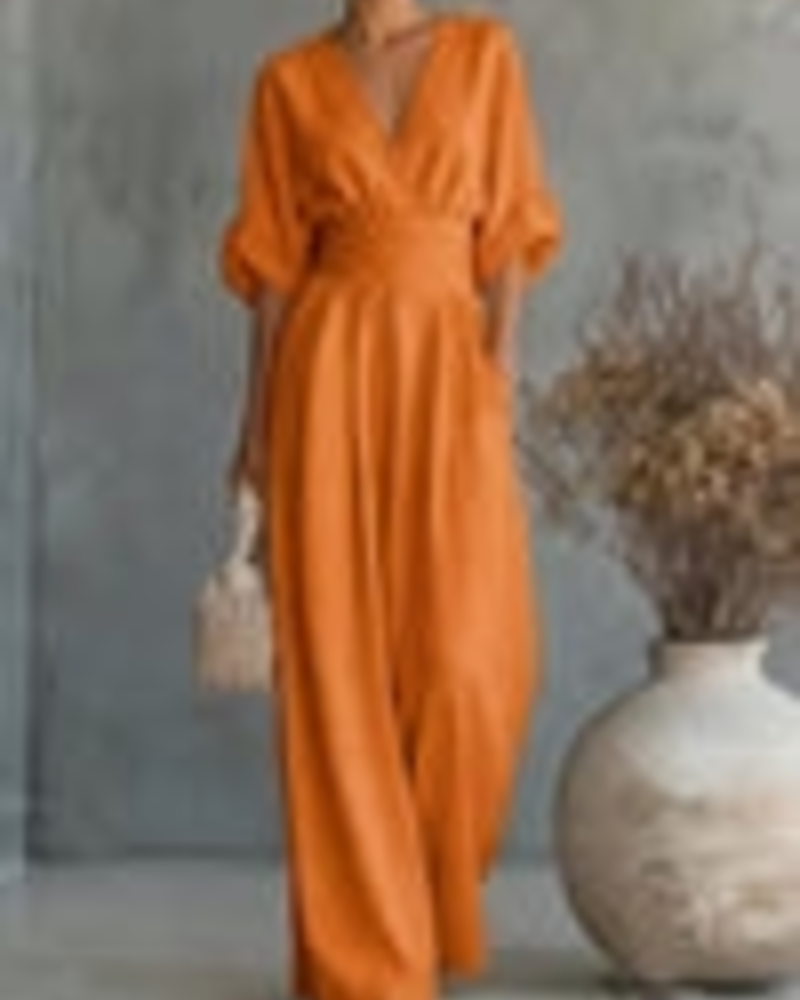 Hazel Women’s Wide Leg Jumpsuit – Elegant V-Neck Flowy Summer One-Piece Outfit