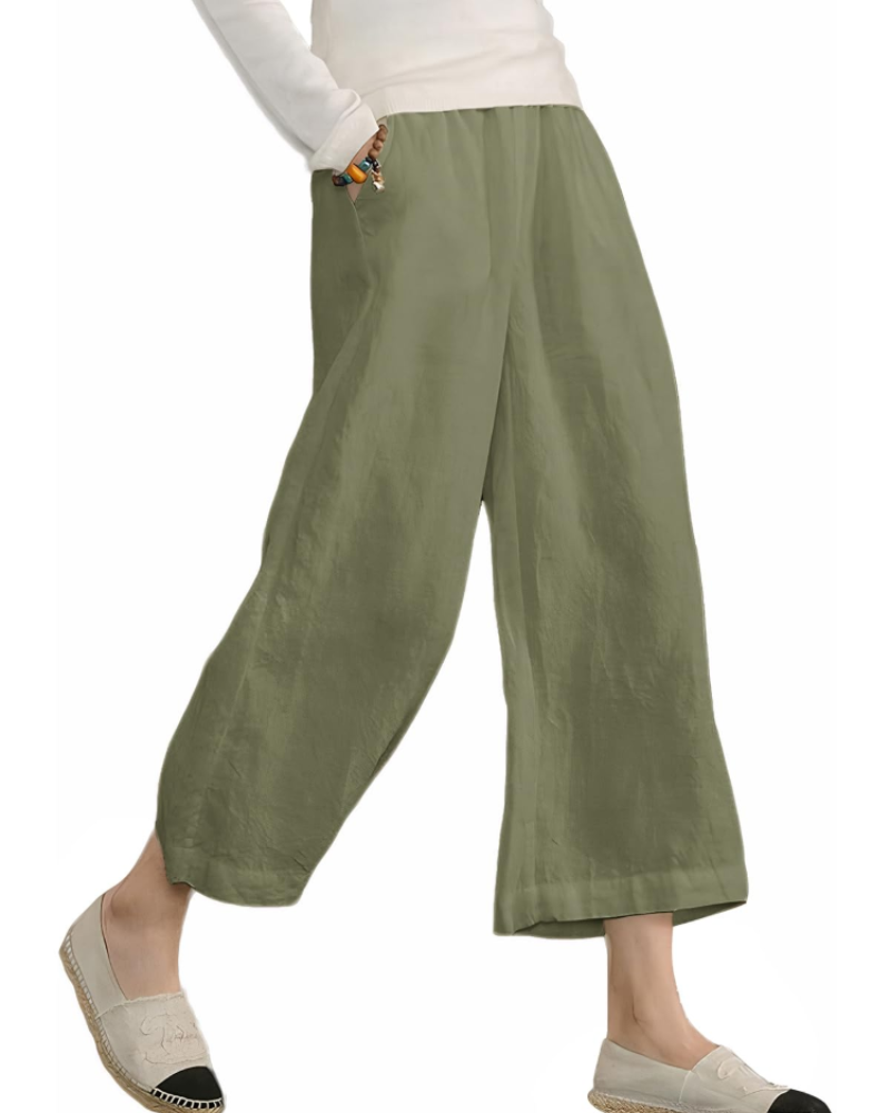 Claire Women’s Cotton Trousers – Breathable Wide Leg Summer Trousers with Elastic Waist & Pockets