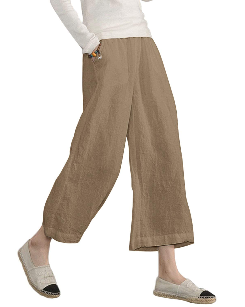 Claire Women’s Cotton Trousers – Breathable Wide Leg Summer Trousers with Elastic Waist & Pockets