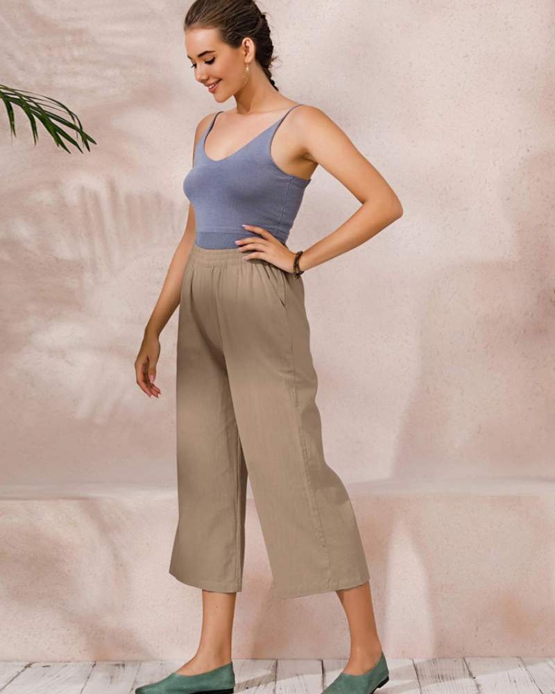 Claire Women’s Cotton Trousers – Breathable Wide Leg Summer Trousers with Elastic Waist & Pockets