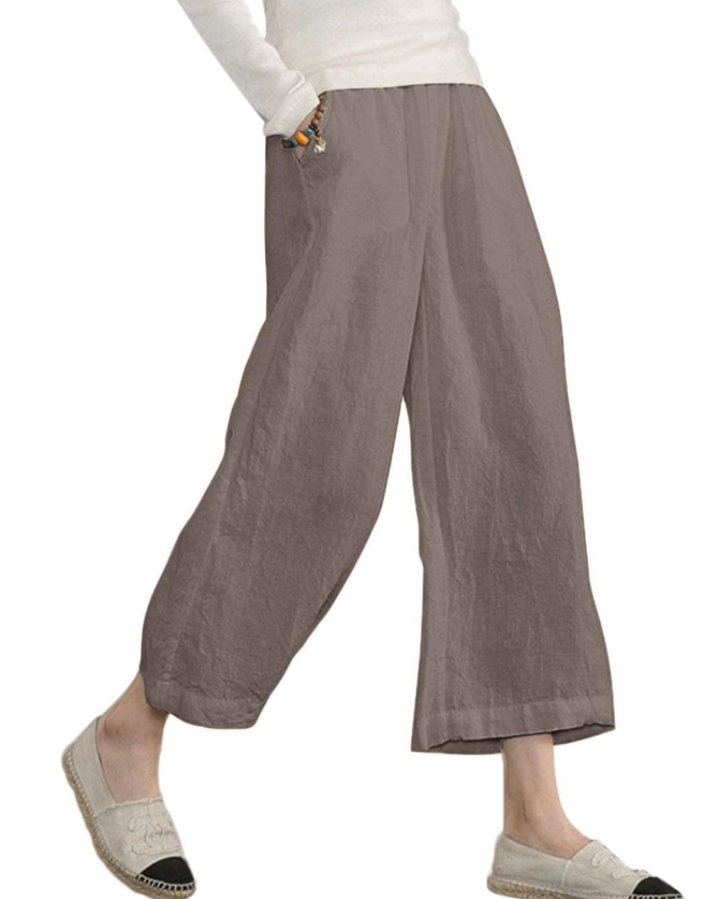 Claire Women’s Cotton Trousers – Breathable Wide Leg Summer Trousers with Elastic Waist & Pockets
