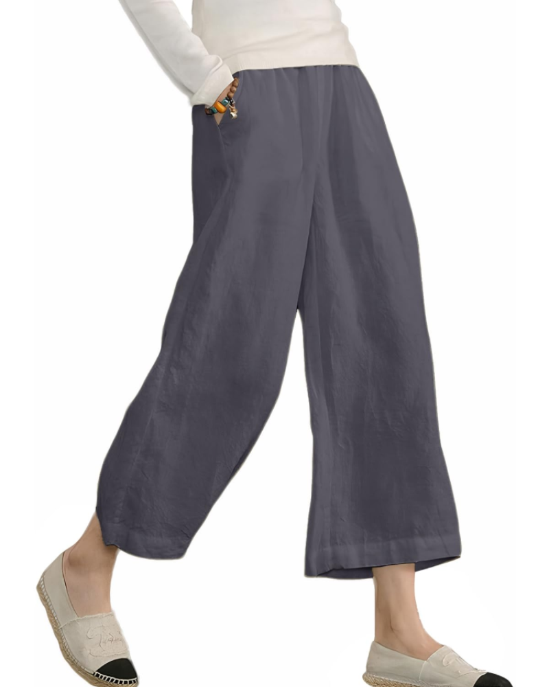 Claire Women’s Cotton Trousers – Breathable Wide Leg Summer Trousers with Elastic Waist & Pockets
