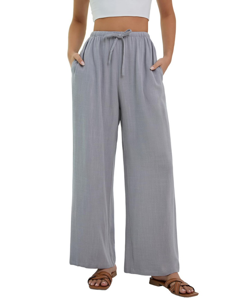 Stella Women’s Linen Palazzo Pants – High Waist Wide Leg Trousers with Pockets