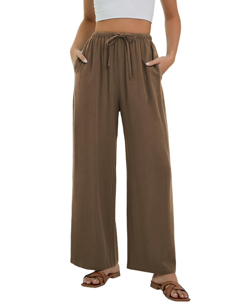 Stella Women’s Linen Palazzo Pants – High Waist Wide Leg Trousers with Pockets