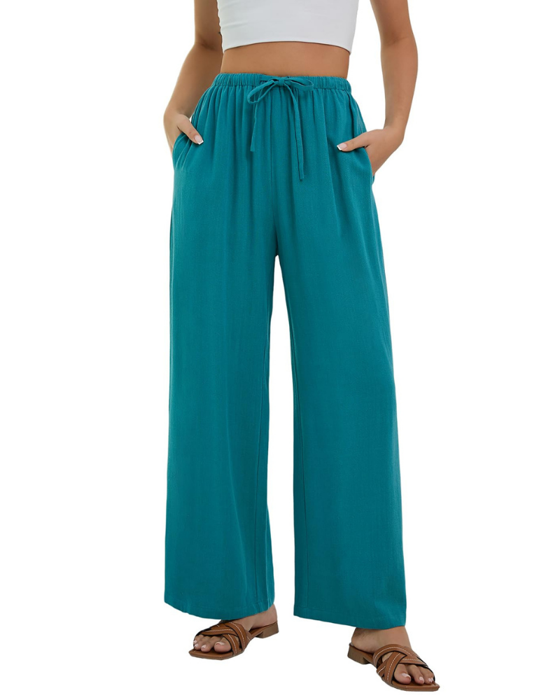 Stella Women’s Linen Palazzo Pants – High Waist Wide Leg Trousers with Pockets