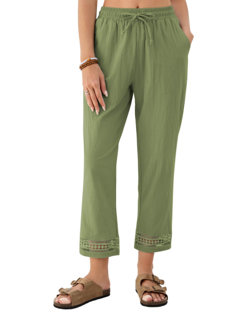 Vanessa Women’s Linen Blend Trousers – Wide Leg Drawstring Summer Pants with Pockets