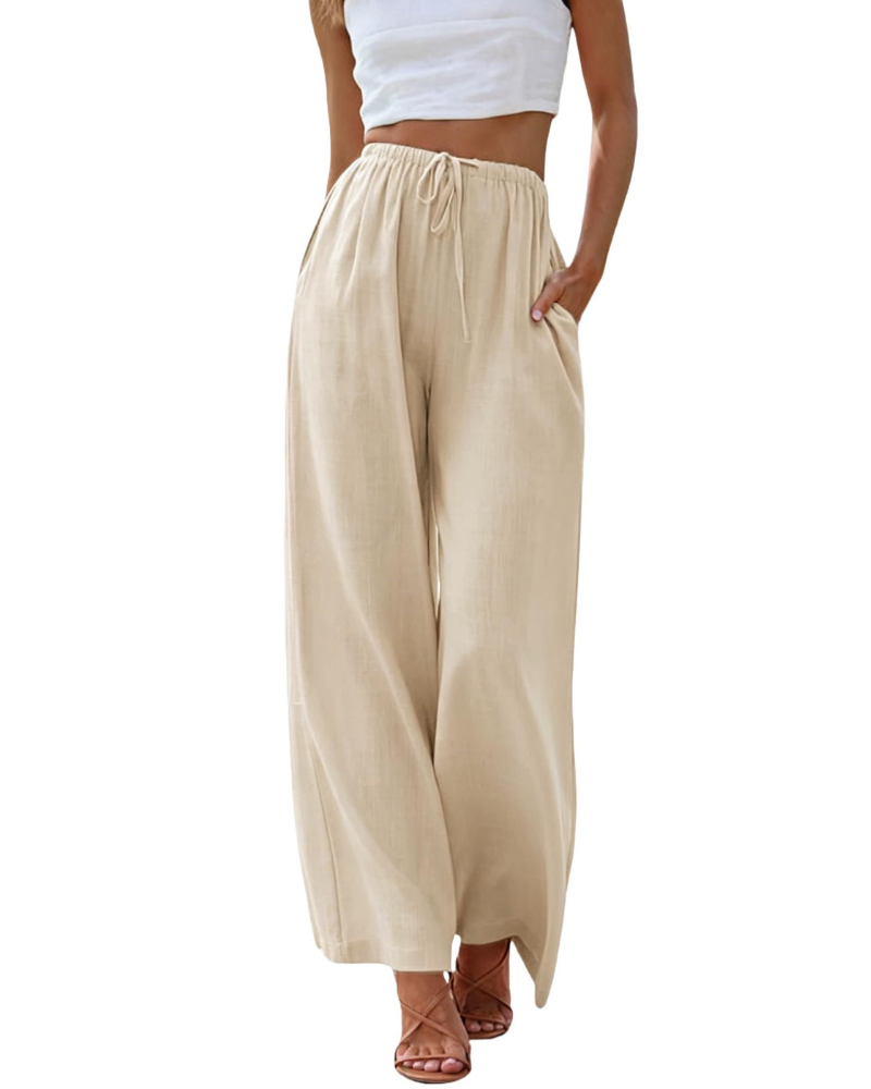 Hazel Women’s Linen Pants – Wide Leg Drawstring Trousers with Side Pockets