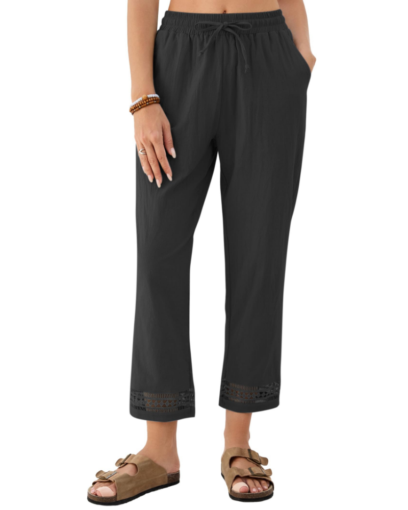 Vanessa Women’s Linen Blend Trousers – Wide Leg Drawstring Summer Pants with Pockets