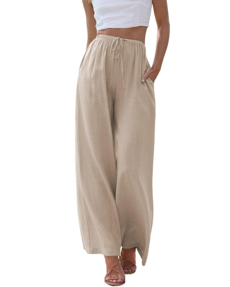 Hazel Women’s Linen Pants – Wide Leg Drawstring Trousers with Side Pockets