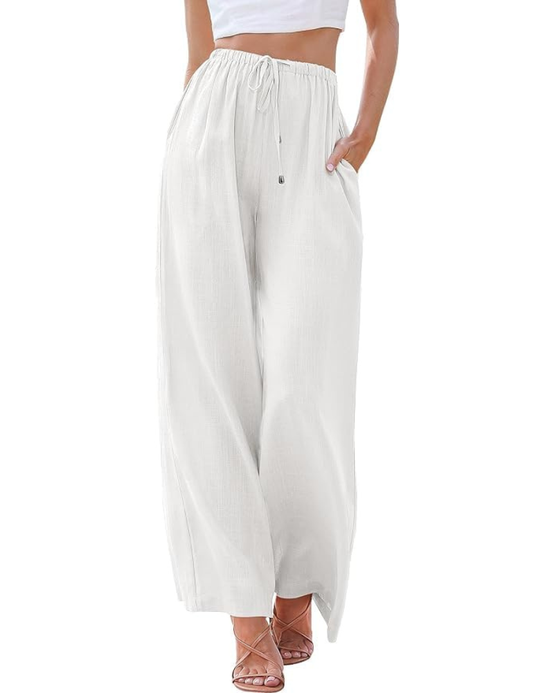 Hazel Women’s Linen Pants – Wide Leg Drawstring Trousers with Side Pockets