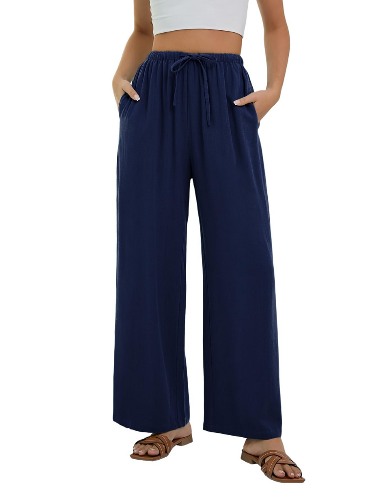 Stella Women’s Linen Palazzo Pants – High Waist Wide Leg Trousers with Pockets
